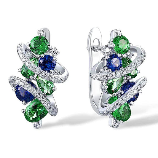 Green/Blue Cubic Zirconia Hoop Earrings for Women New Temperament Bridal Wedding Party Earrings Trendy Jewelry