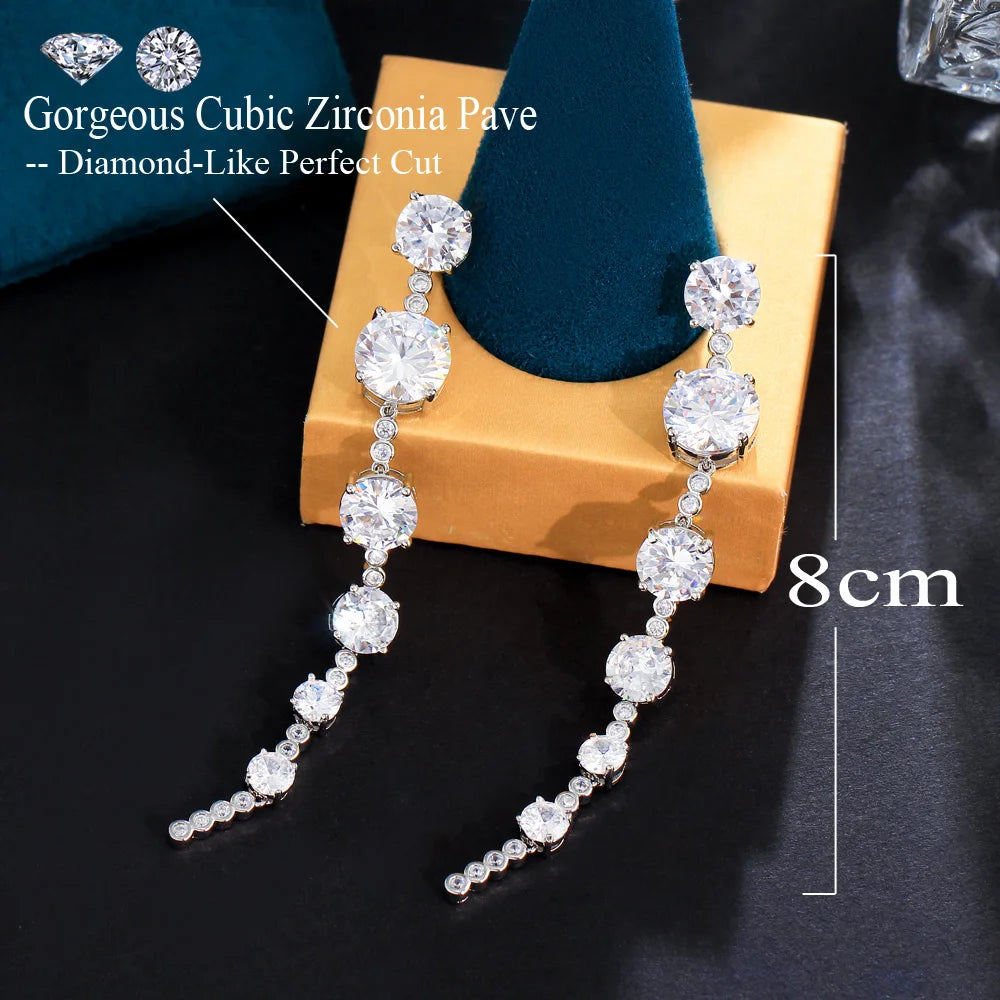 Sparkling Cluster Round Cubic Zirconia Stone Fancy Dangling Drop Pageant Earrings for Women Festive Jewelry - EUFASHIONBAGS