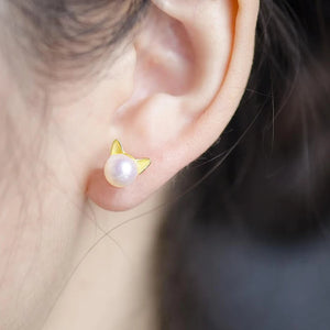 Cat Ears Imitation Pearl Stud Earrings for Women Dainty Cute Earrings Temperament Sweet Girls Accessories Fashion Jewelry