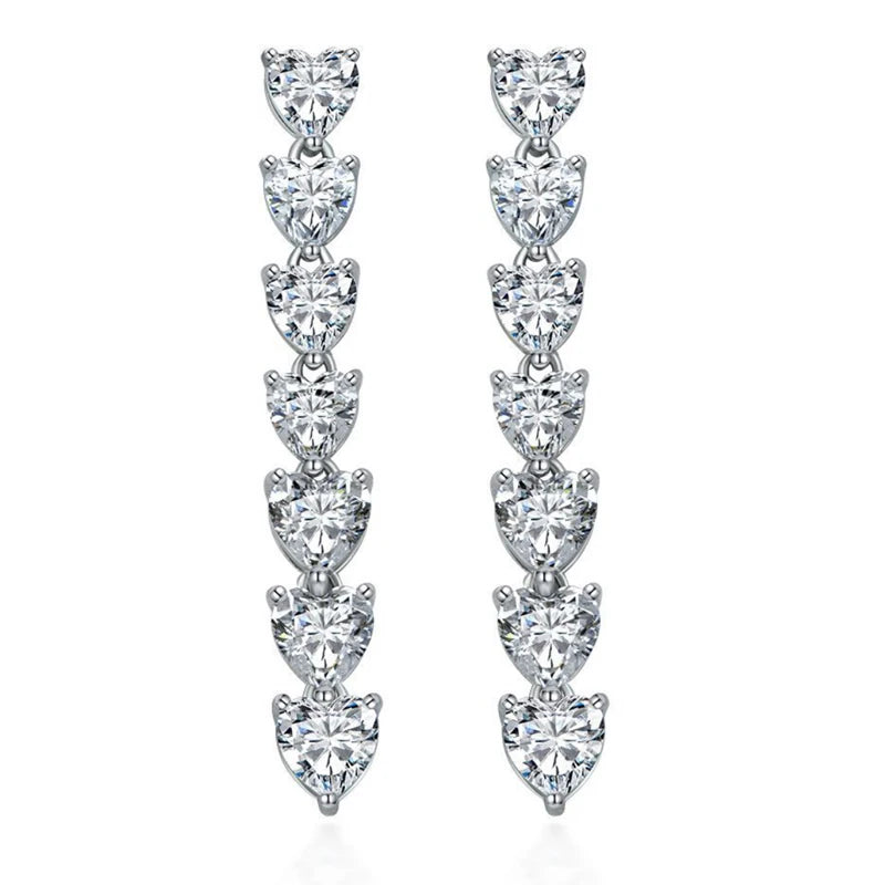 Sparkling Heart Cubic Zirconia Long Earrings for Women Wedding Party Bling Bling Love Earrings Female Statement Jewelry