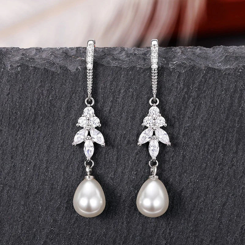 Beige Imitation Pearl Dangle Earrings for Women Temperament Ear Accessories Wedding Party Trendy Jewelry Gifts