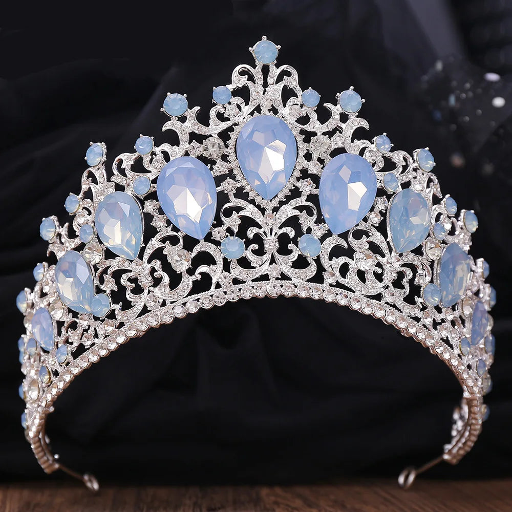 Different Style Silver Color Blue Opal Crystal Bridal Tiaras Crown Rhinestone Pageant Prom Diadem Wedding Hair Dress Accessories - EUFASHIONBAGS