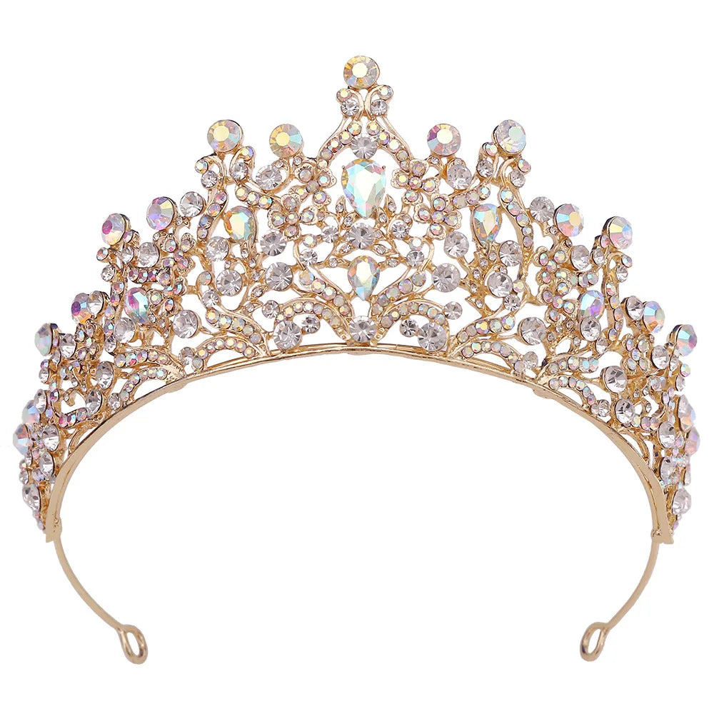 Luxury Royal Rhinestone Leaves Wedding Crown AB Color Crystal Tiaras Bridal Dress Hair Accessories Baroque Headband Queen Diadem - EUFASHIONBAGS