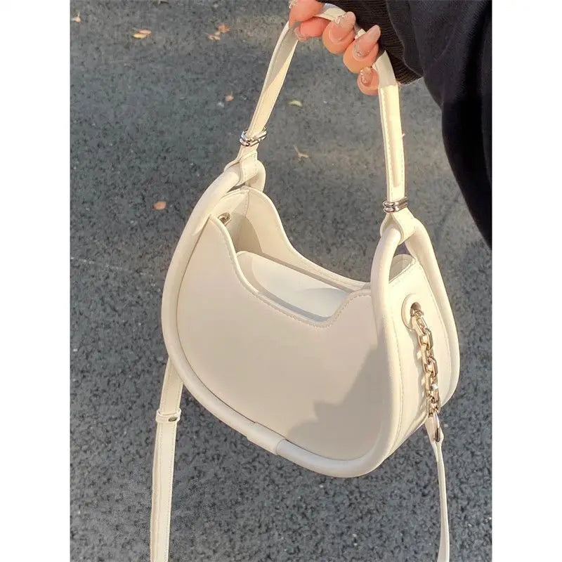 White Half Moon Bags Women 2023 New Handle Leather Chic Solid Messenger Bag Ladies Harajuku Aesthetic Crossbody Bag Y2k - EUFASHIONBAGS