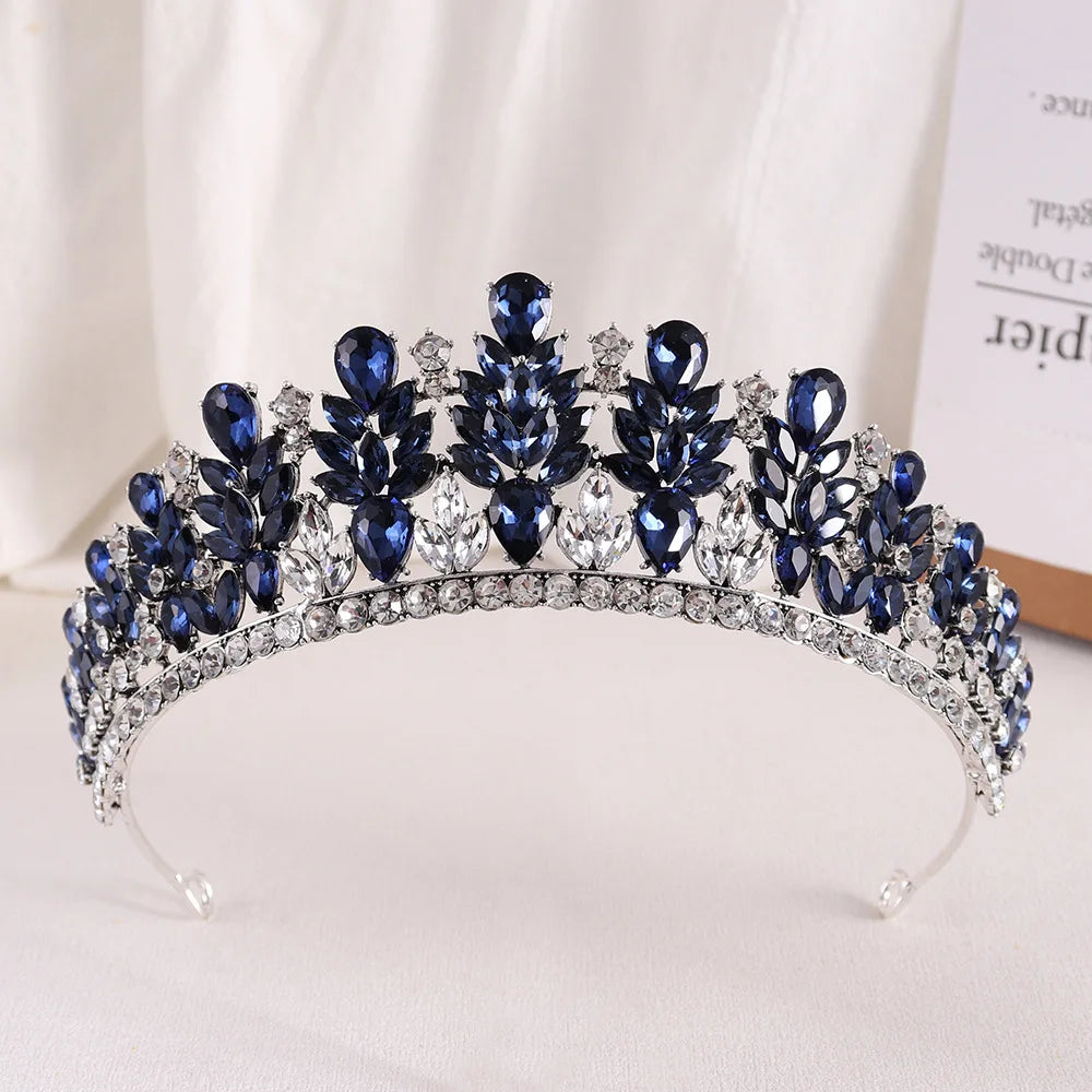 Baroque Retro Forest Wine Red Crystal Diadem Leaf Tiaras Royal Queen Bridal Crown Luxury Wedding Dress Hair Costume Accessories - EUFASHIONBAGS