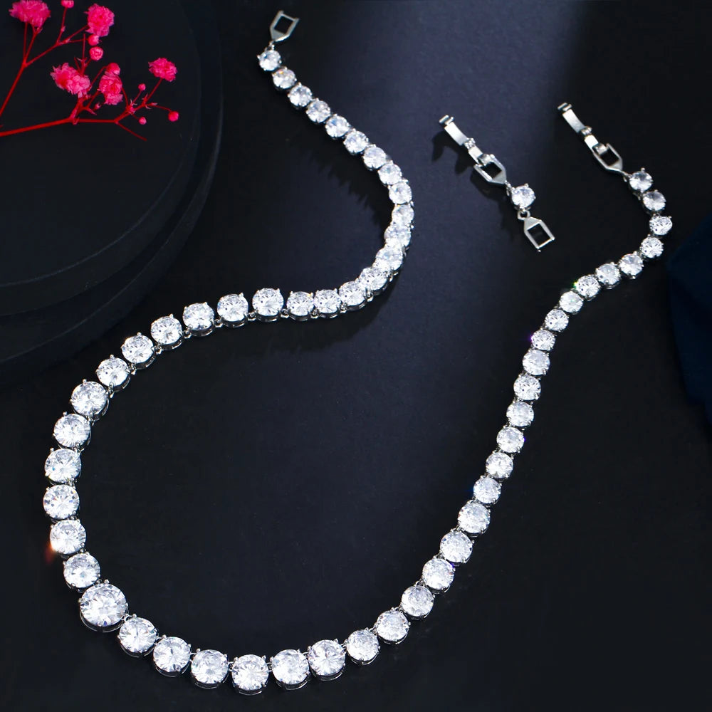 Classic Beauty Real 5A Cubic Zirconia Round Yellow CZ Tennis Chain Wedding Engagement Necklace for Women Gift