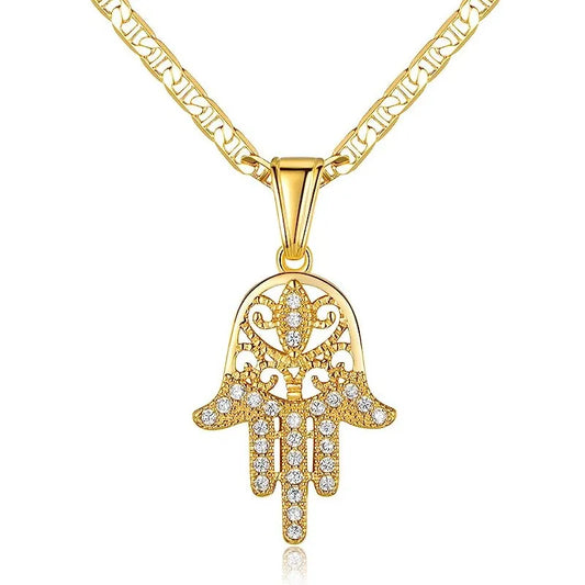 Delicate Hand Pendant Necklace Lady Hollow-out Style Accessories with Bright Cubic Zirconia Statement Jewelry for Women - EUFASHIONBAGS