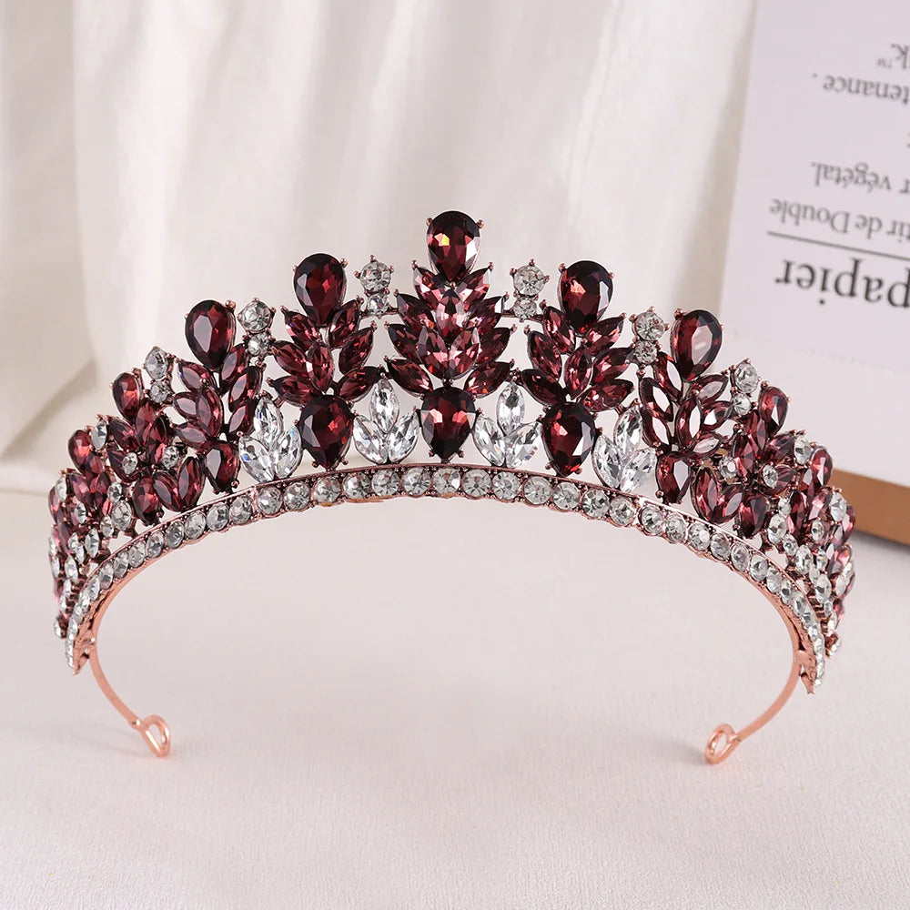 Pink Opal Crystal Wedding Crown Princess Rhinestone Pageant Diadem Party Headdress Bridal Crown Hair Jewelry Tiaras Accessories - EUFASHIONBAGS