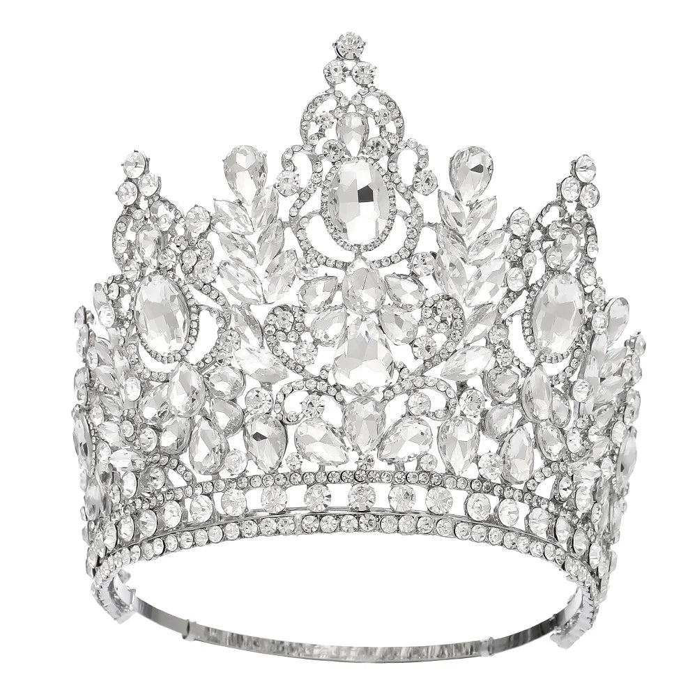 New Baroque Miss Universe Big Round Crown Luxury High Royal Queen Wedding Crowns Crystal Banquet Tiaras Costume Hair Accessories - EUFASHIONBAGS