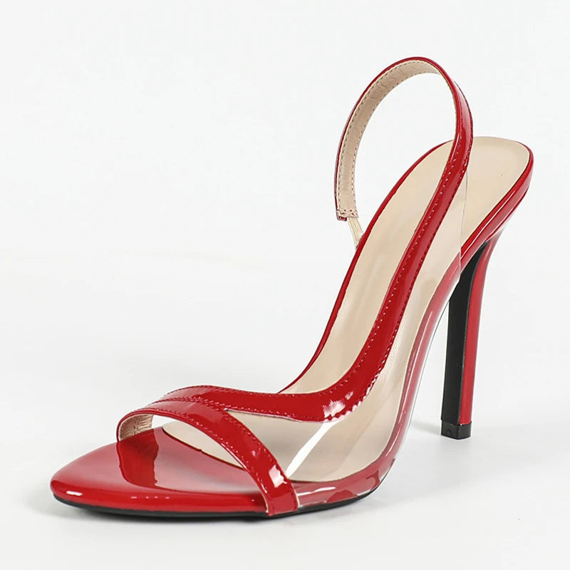 Summer Fashion Shallow Open Toe PVC Transparent Back Strap Sandals Women Red High Heels Wedding Prom Shoes Zapatos Mujer - EUFASHIONBAGS