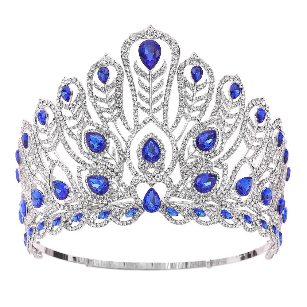 Baroque Miss Universe Paraguay Angola Big Round Crystal Wedding Crowns Rhinestone Banquet Tiaras Party Costume Hair Accessories - EUFASHIONBAGS