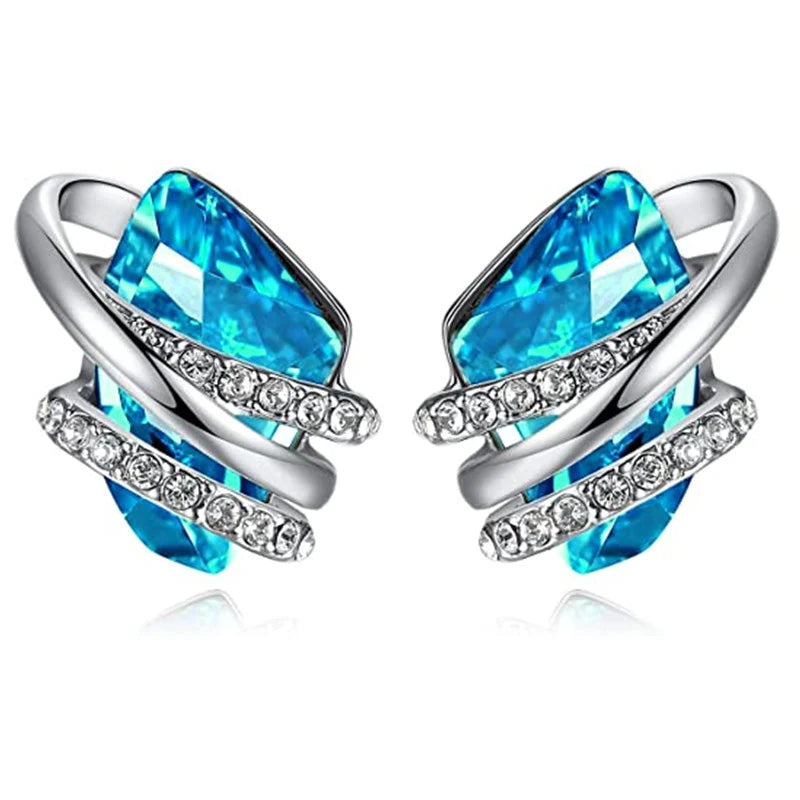 Unique Geometric Blue/Green/White Cubic Zirconia Stud Earrings for Women Engagement Wedding Party Fashion Earring Jewelry