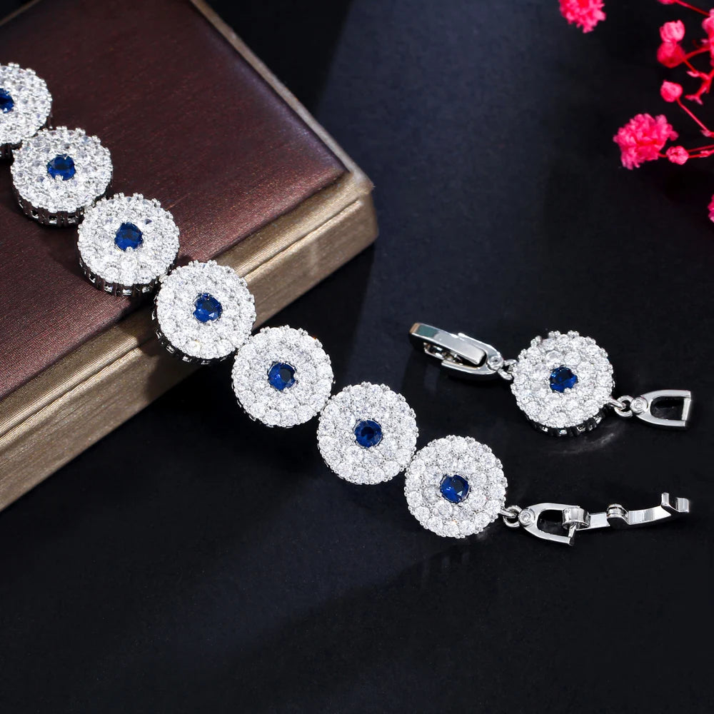 Sparkling Micro Pave Round Cubic Zirconia Stone Royal Blue Luxury Women Wedding Party Bridal Bracelets Jewelry - EUFASHIONBAGS