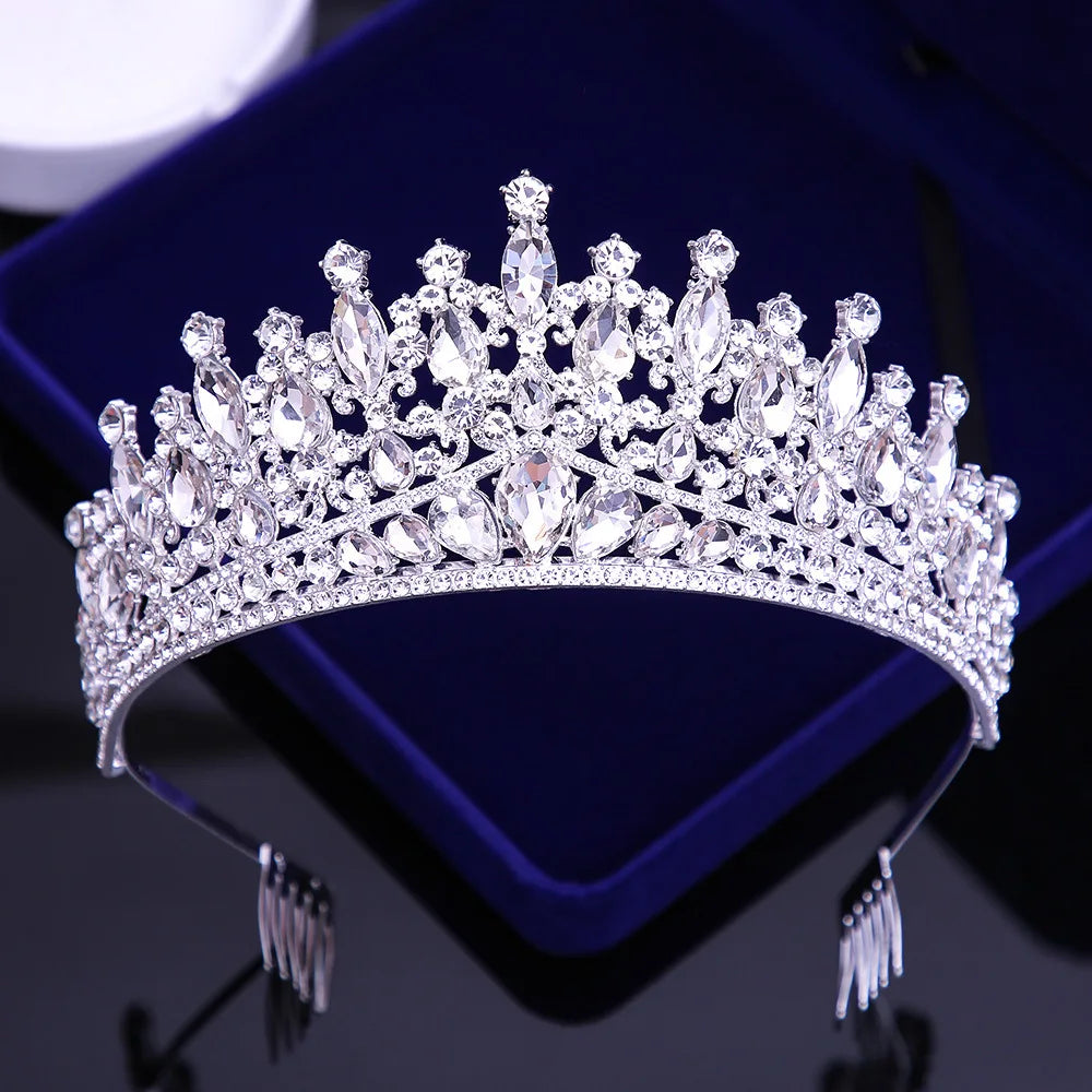 Luxury Gold Silver AB Color Crystal Wedding Crown With Combs Women Diadem Banquet Tiaras Party Costume Hair Jewelry Accessories - EUFASHIONBAGS