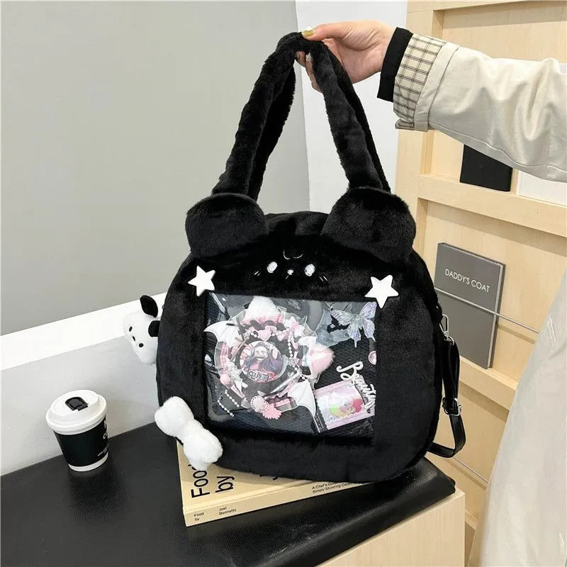 Plush Transparent Black Ita Bag Women Autumn Winter Harajuku Shoulder Crossbody Bags Girls Large Itabag Handbag