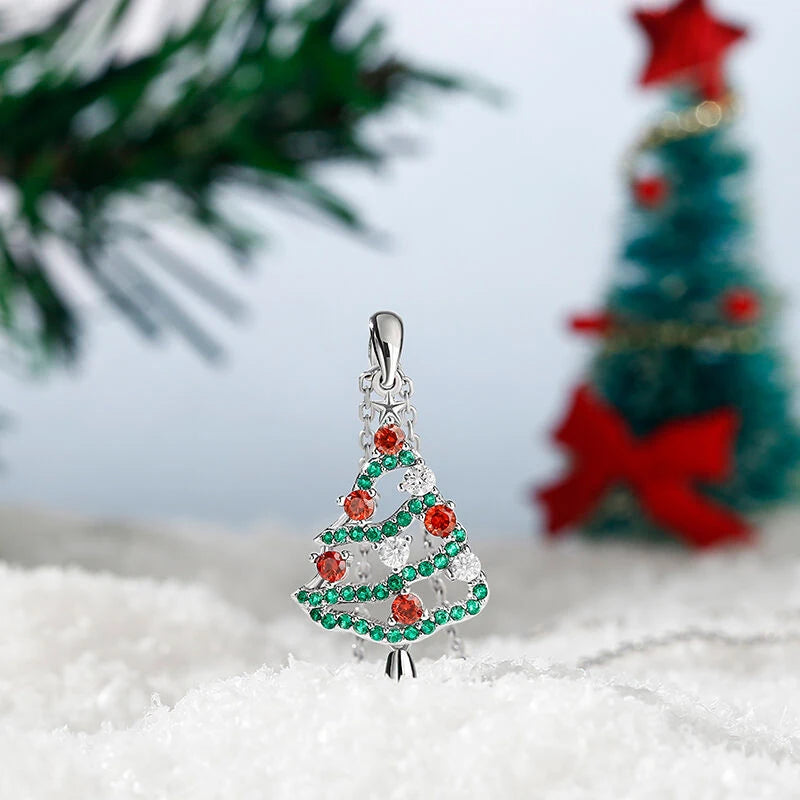 Delicate Christmas Tree Necklace for Female Fashion Party Accessories with Brilliant Zirconia Pendant Exquisite Jewelry