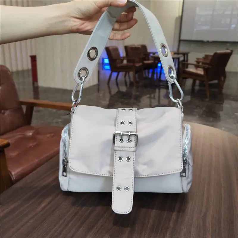 Vintage Nylon Khaki Shoudler Bag Women Hot Girls Square Bag Female Harajuku Casual Crossbody Bags Handbag Y2k - EUFASHIONBAGS