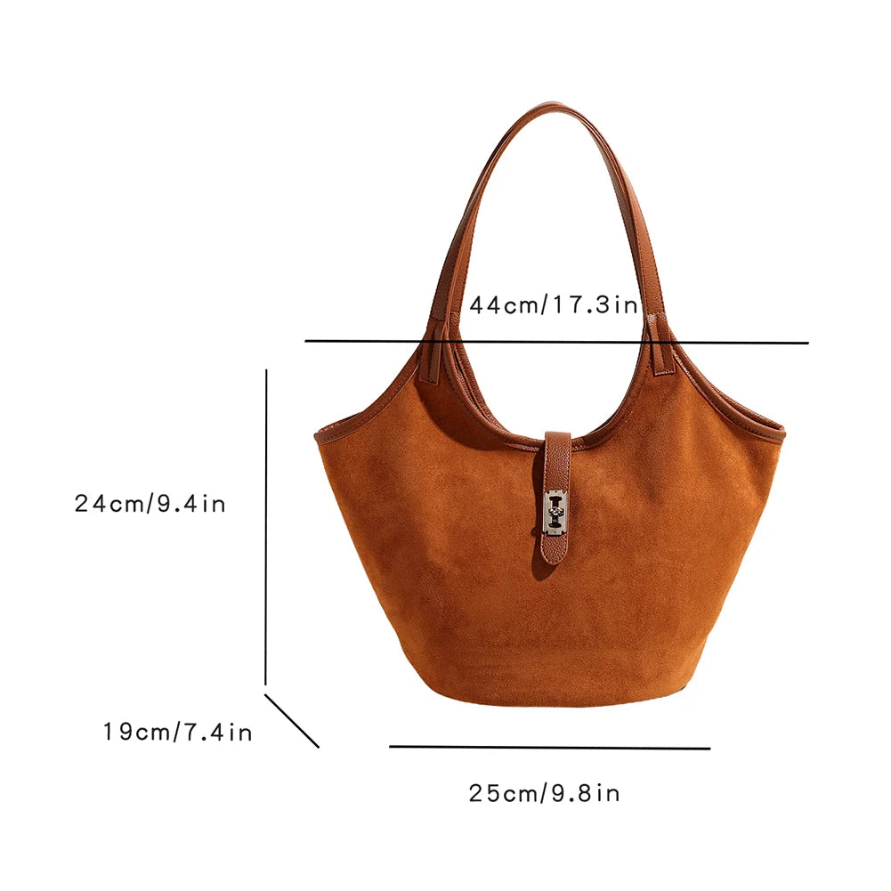 Retro Suede Hobo Handbag Luxury Satchel Purse Designer Top Handle Bag for Women Work Shopping Travel - EUFASHIONBAGS