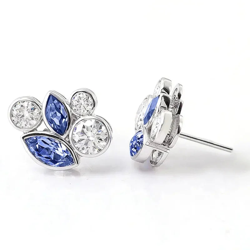 Delicate Stud Earrings with Blue/White Cubic Zirconia Creative Attractive Ear Accessories Charms Versatile Party Jewelry - EUFASHIONBAGS