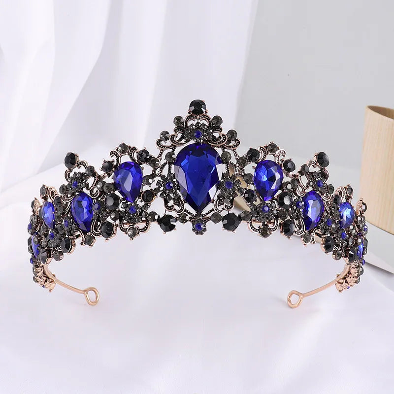 Exquisite Black Crystal Crown for Women Tiaras Headdress Prom Diadem Royal Queen Princess Bridal Crowns for Wedding Hair Jewelry - EUFASHIONBAGS