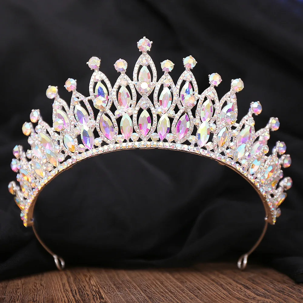 Baroque Luxury Royal Queen AB Color Crystal Wedding Crown Women Rhinestone Banquet Tiaras Party Costume Hair Jewelry Accessories - EUFASHIONBAGS