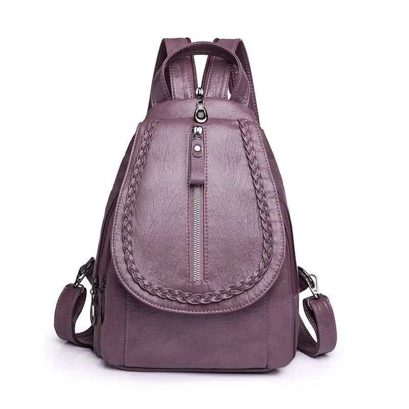 Women Leather Backpacks Zipper Chest Bag Sac a Dos Travel Back Pack Bagpack Mochilas School Bags for Teenage Girls - EUFASHIONBAGS