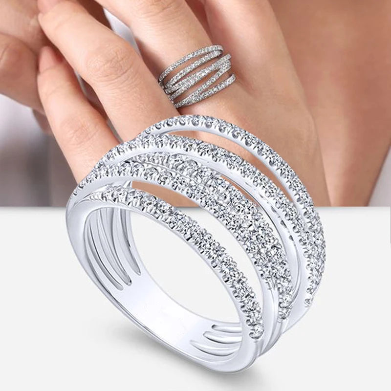 Fashion Multi-Layered Cross Finger Ring with Dazzling CZ Stone Daily Wear Statement Rings for Women Party Jewelry