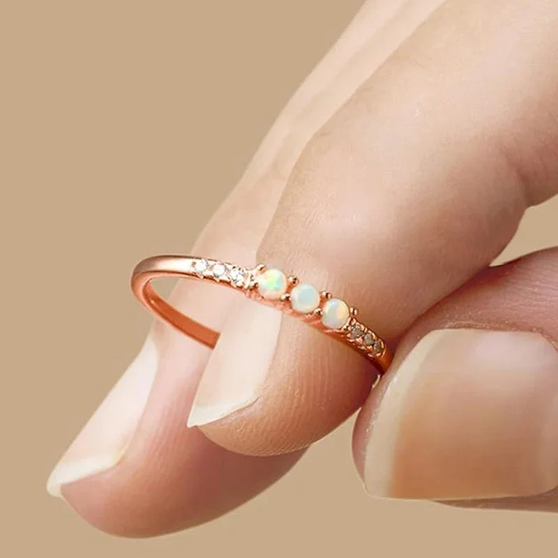 Imitation Opal Stone Finger Rings for Women 3 Metal Colors Exquisite Female Accessories Daily Wear Statement Jewelry Gift - EUFASHIONBAGS