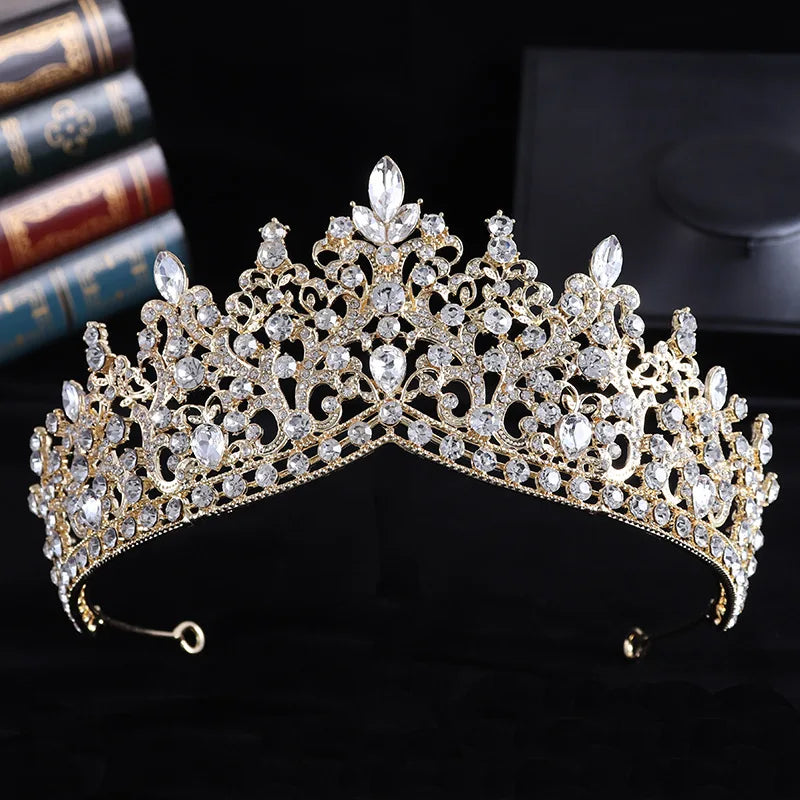 Trendy Baroque Sky Blue Rhinestone Crystal Queen Crown Wedding Tiara Women Beauty Pageant Diadem Bridal Hair Accessories Jewelry - EUFASHIONBAGS