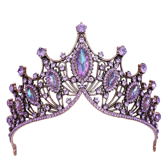 Baroque Luxury Bling Purple Crystal Bridal Tiaras Witch Crowns Women Rhinestone Pageant Diadem Wedding Costume Hair Accessories - EUFASHIONBAGS