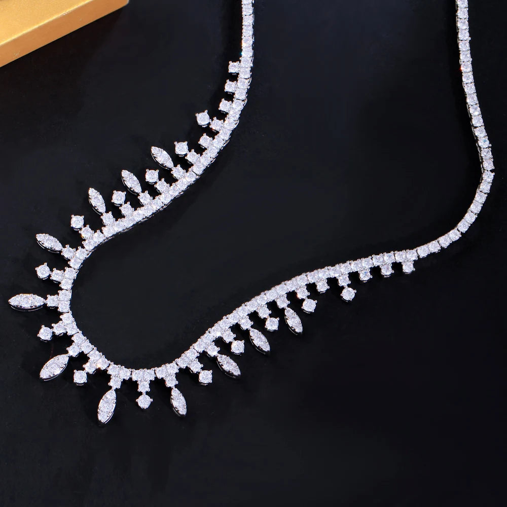 High End Top 5A Shiny White Cubic Zirconia Paved Tennis Charm Wedding CZ Necklace for Women Chic Choker Jewelry - EUFASHIONBAGS