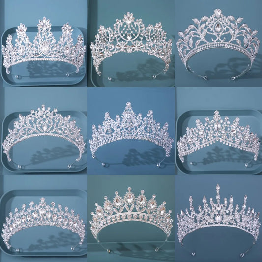 Diverse Silver Color Crystal Crowns Bridal Tiaras Fashion Queen Rhinestone Diadem CZ Headpiece Wedding Hair Jewelry Accessories - EUFASHIONBAGS