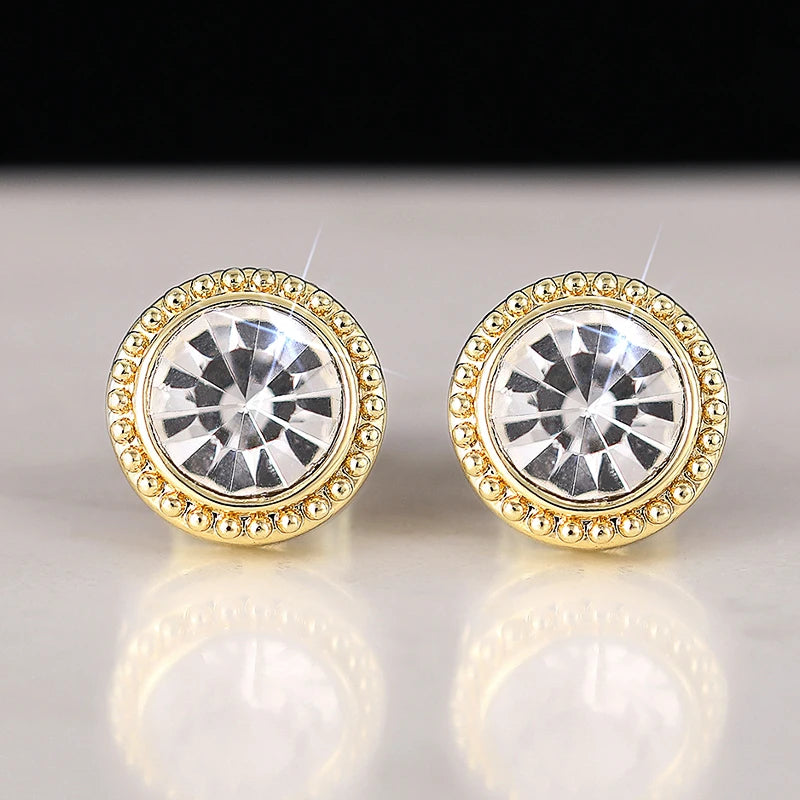 Classic Round Cubic Zirconia Stud Earrings for Women Gold Color Simple and Elegant Female Earrings Timeless Style Jewelry - EUFASHIONBAGS