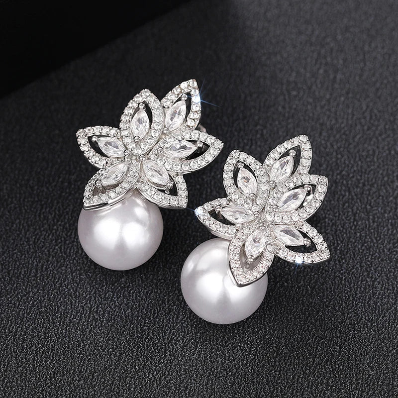 Graceful Temperament Pendant Earrings Lady Simulated Pearl Jewelry for Engagement Luxury Bridal Wedding Accessories Gift