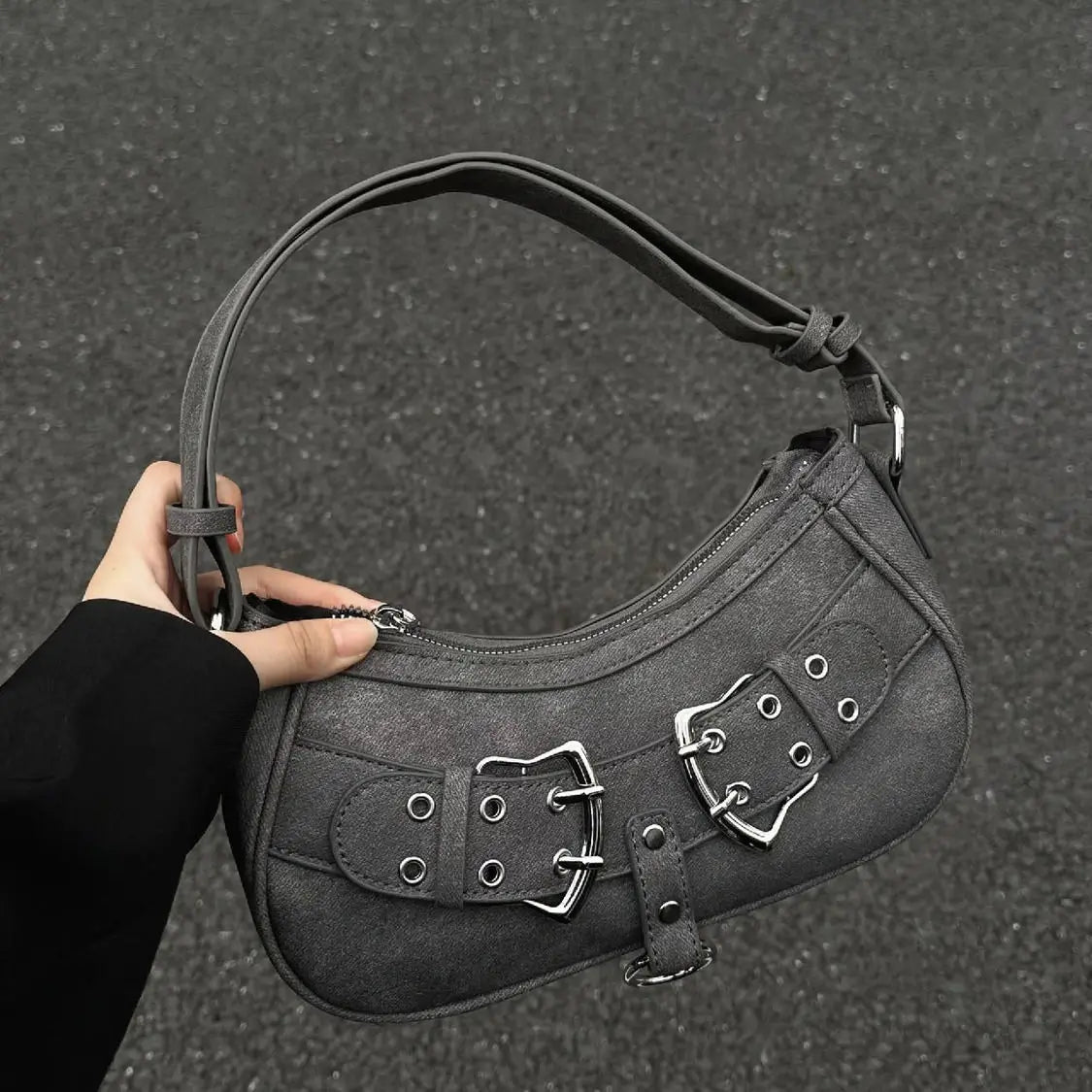 Sweet Cool Denim Grey Shoulder Bag Women Y2k Grunge Hot Girls Casual Handbag Vintage Versatile Bag - EUFASHIONBAGS