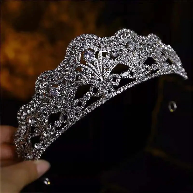 Luxury Floral Rhinestone Wedding Crowns Cubic Zirconia Tiaras Handmade CZ Bridal Headdress Prom Birthday Party Hair Accessories - EUFASHIONBAGS