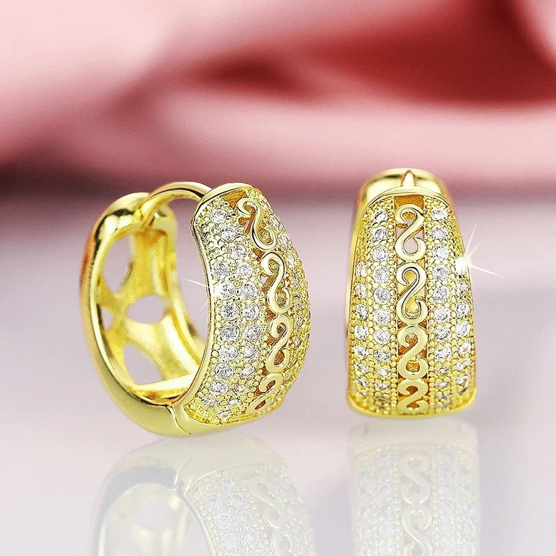 Luxury Trendy Women's Hoop Earrings Temperament Ear Circle Earrings Full with Dazzling CZ Wedding Party Statement Jewelry - EUFASHIONBAGS