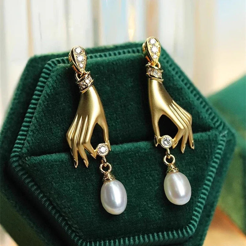 Unique Hands Designed Imitation Pearl Drop Earrings for Women Funny Attractive Girl Accessories Trendy Party Jewelry Gift