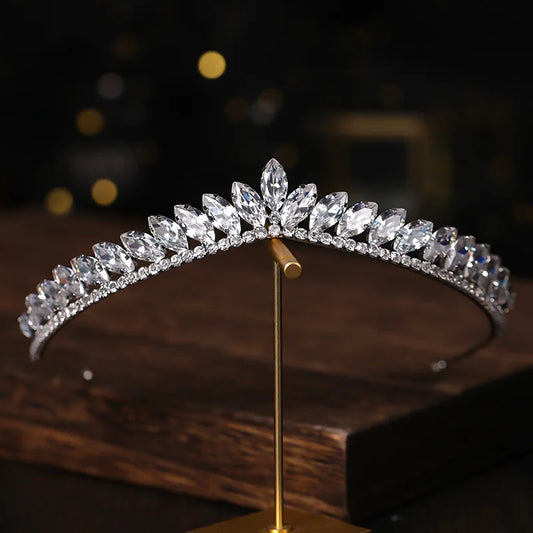 Baroque Luxury Crystal Water Drop Bridal Tiaras Cubic Zirconia Crown Rhinestone Pageant Diadem Headband Wedding Hair Accessories - EUFASHIONBAGS