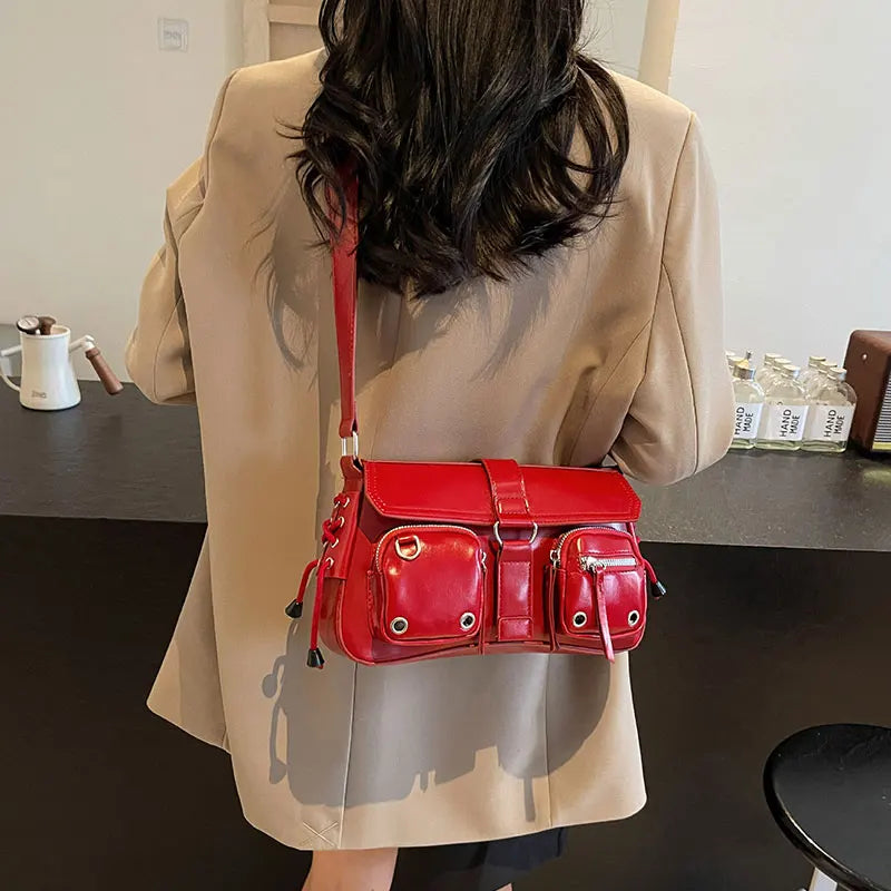 Women's Shoulder Bag Fashion Trend Hot Girl Crossbody Bag PU Leather Vintage Women Handbags Multi-function Female Baguette Bags