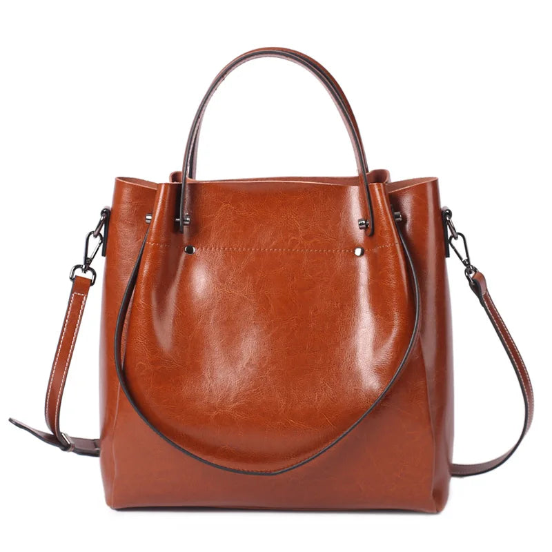 Cowhide Tote Bag Luxury Designer Vintage Women's Shoulder Bags Large High Quality Genuine Leather Female Handbag