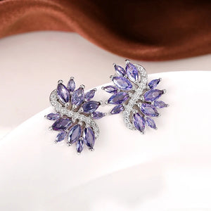 Marquise Purple CZ Stud Earrings Bling Bling Accessories for Women Wedding Elegant Lady Earrings Luxury Jewelry