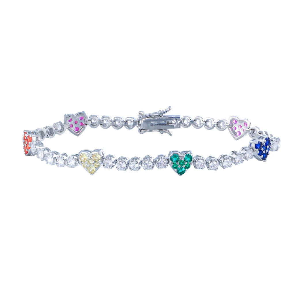 Trendy Classic Multicolor Cubic Zirconia Pave Setting Heart Shape Tennis Chain Bracelets for Women Jewelry Gift - EUFASHIONBAGS