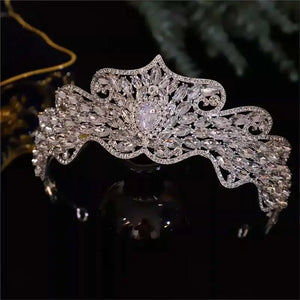 Luxury Silver Color Crystal Water Drop Bridal Tiara Cubic Zirconia Crowns Diadem Veil Tiaras Wedding Hair Accessories Headpieces