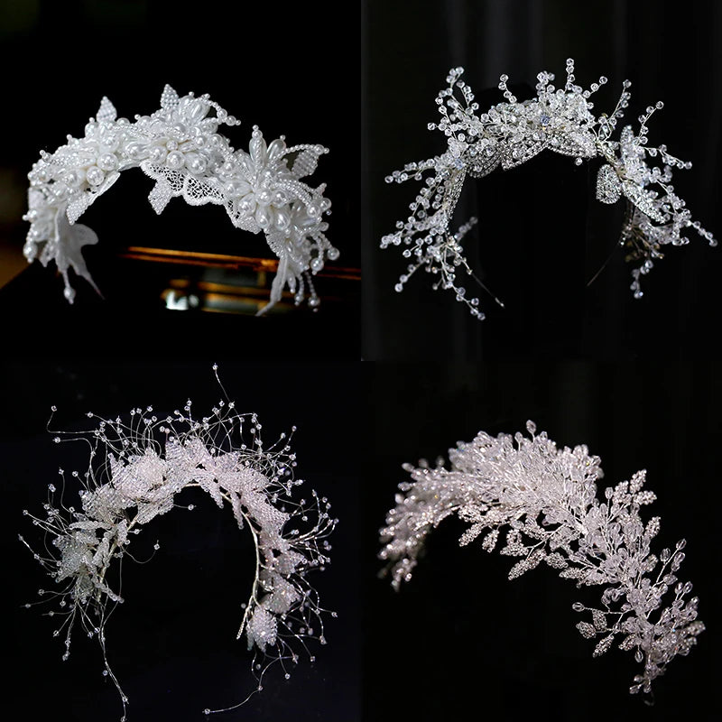 Luxury Crystal Beads Floral Bridal Headpiece Baroque Crown Wedding Hair Jewelry Pageant Rhinestone Diadem Headband Hair Ornament - EUFASHIONBAGS