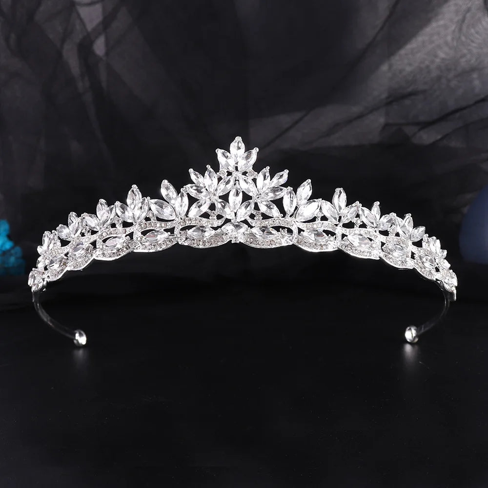 Luxury Crystal Wedding Hair Tiara Rhinestone Bridal Tiara Crown Silver Color Diadem Veil Tiaras Bride Hair Accessories Headpiece - EUFASHIONBAGS