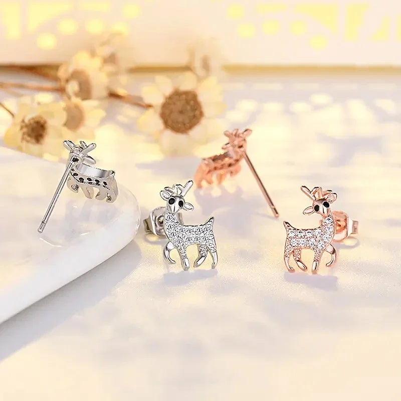 Cute Deer Animal Stud Earrings for Women Silver Color/Rose Gold Color Newly Designed Christmas Earrings Nice Gift Jewelry