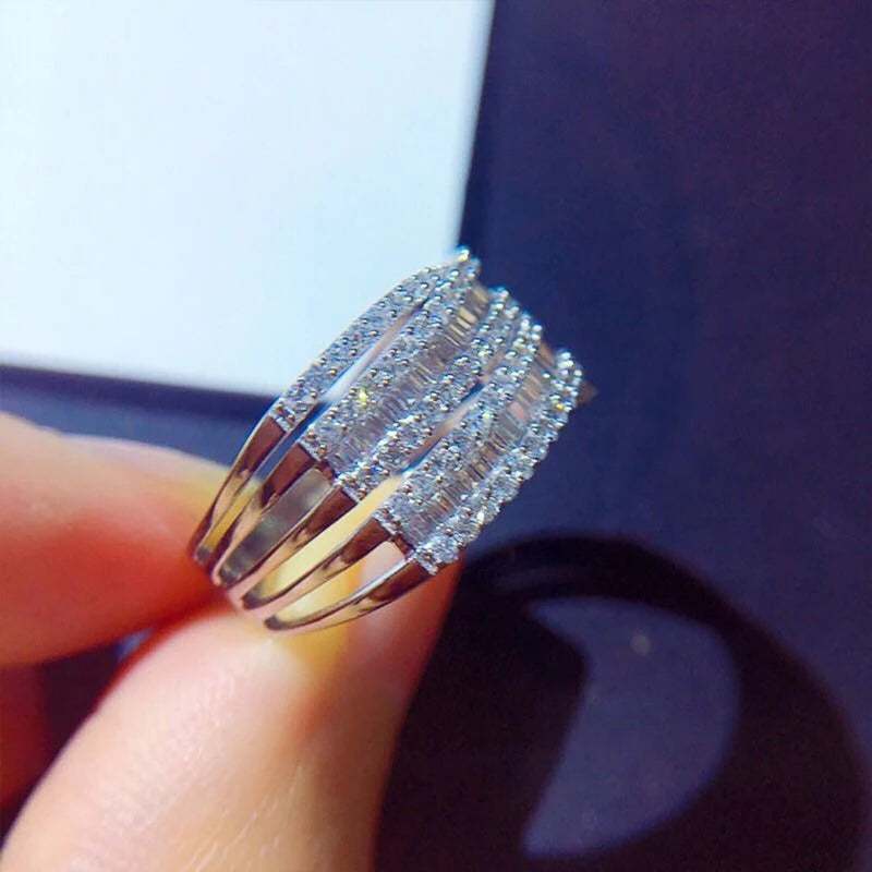 Sparkling White Cubic Zirconia Rings Full Bling Iced Out Women's Finger Accessories for Wedding Party Statement Jewelry - EUFASHIONBAGS