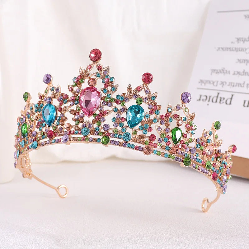 Trendy Crystal Rhinestone Tiaras Crown Wedding Hair Jewelry More Color Bridal Queen Princess Pageant Diadem Women Head Accessory - EUFASHIONBAGS