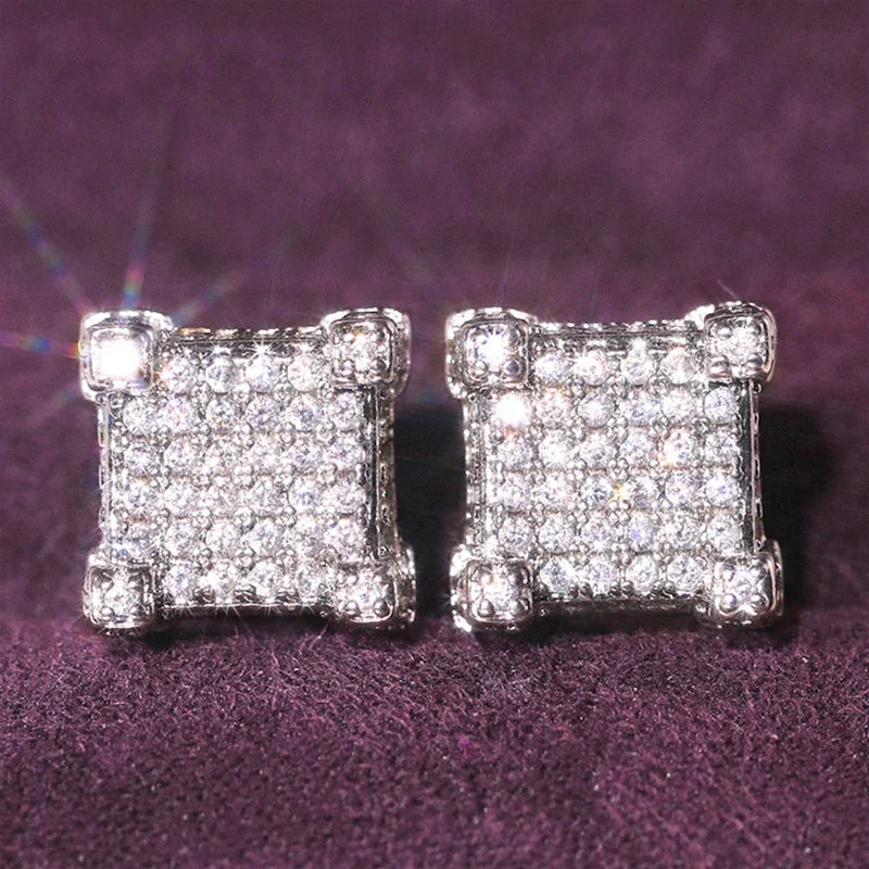 Geometric Square Shaped Stud Earrings Full Paved CZ Bling Bling Ear Stud for Women Daily Wear Temperament Luxury Jewelry - EUFASHIONBAGS